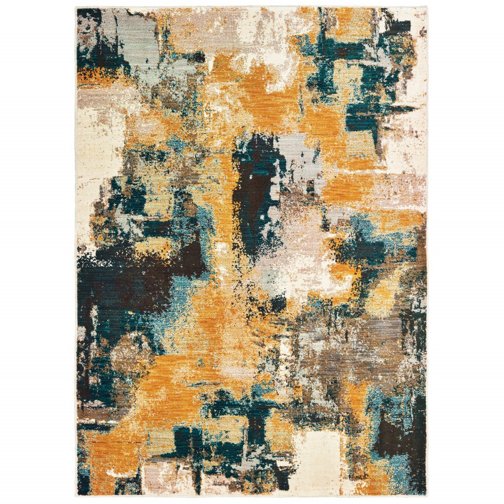 2’X3’ Blue And Gold Abstract Strokes Scatter Rug