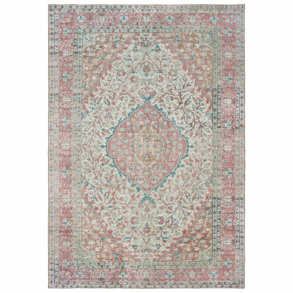 2’X3’ Ivory And Pink Oriental Scatter Rug