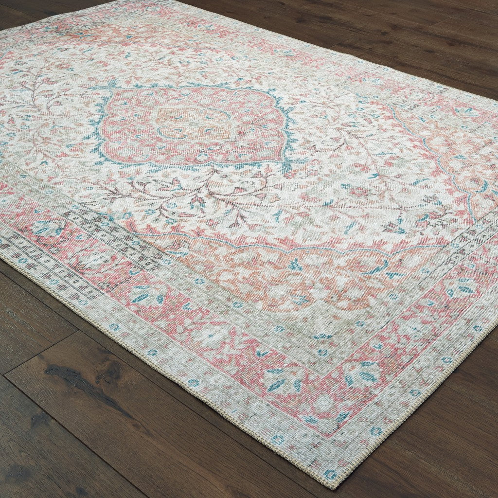 2’X3’ Ivory And Pink Oriental Scatter Rug