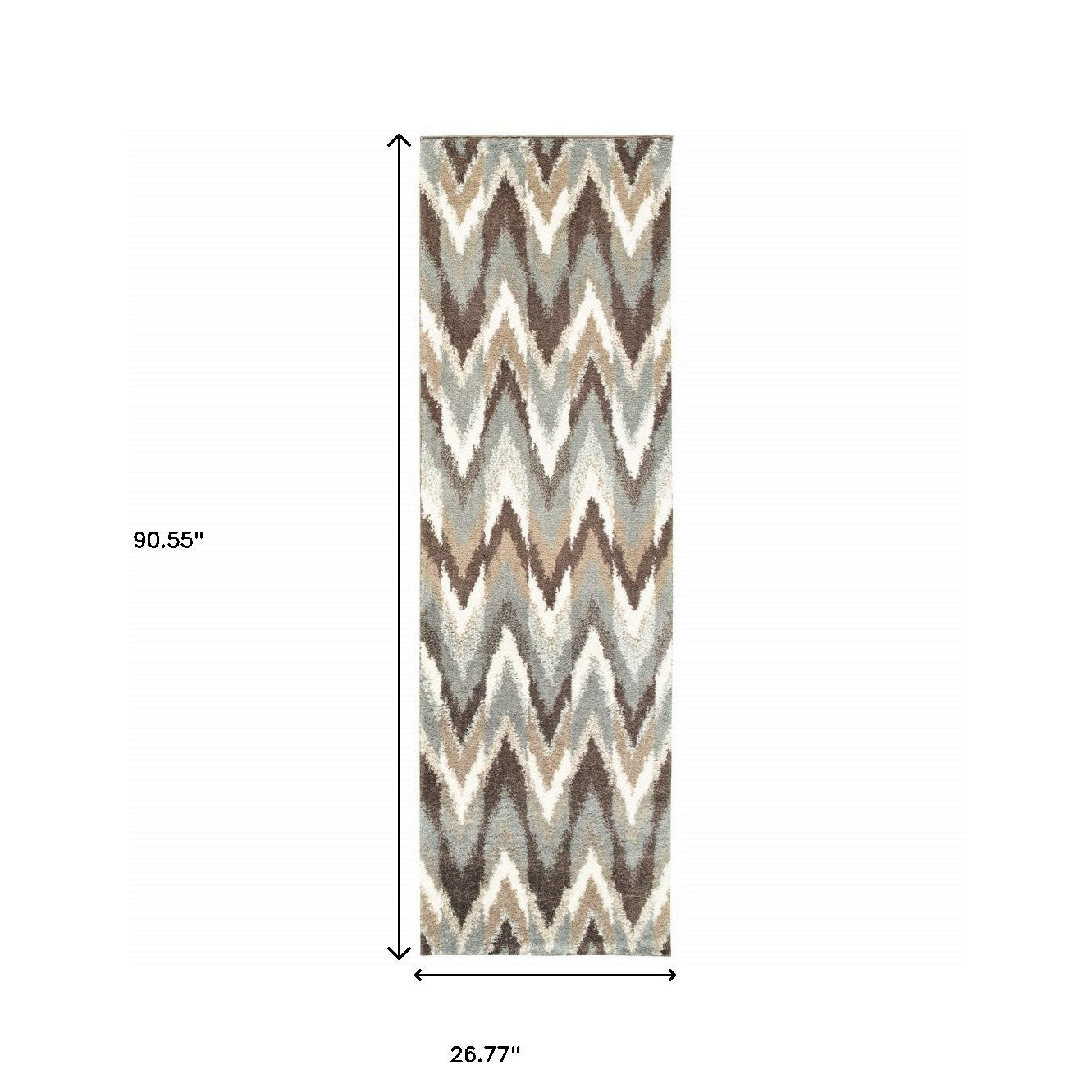 2’X8’ Gray And Taupe Ikat Pattern Runner Rug