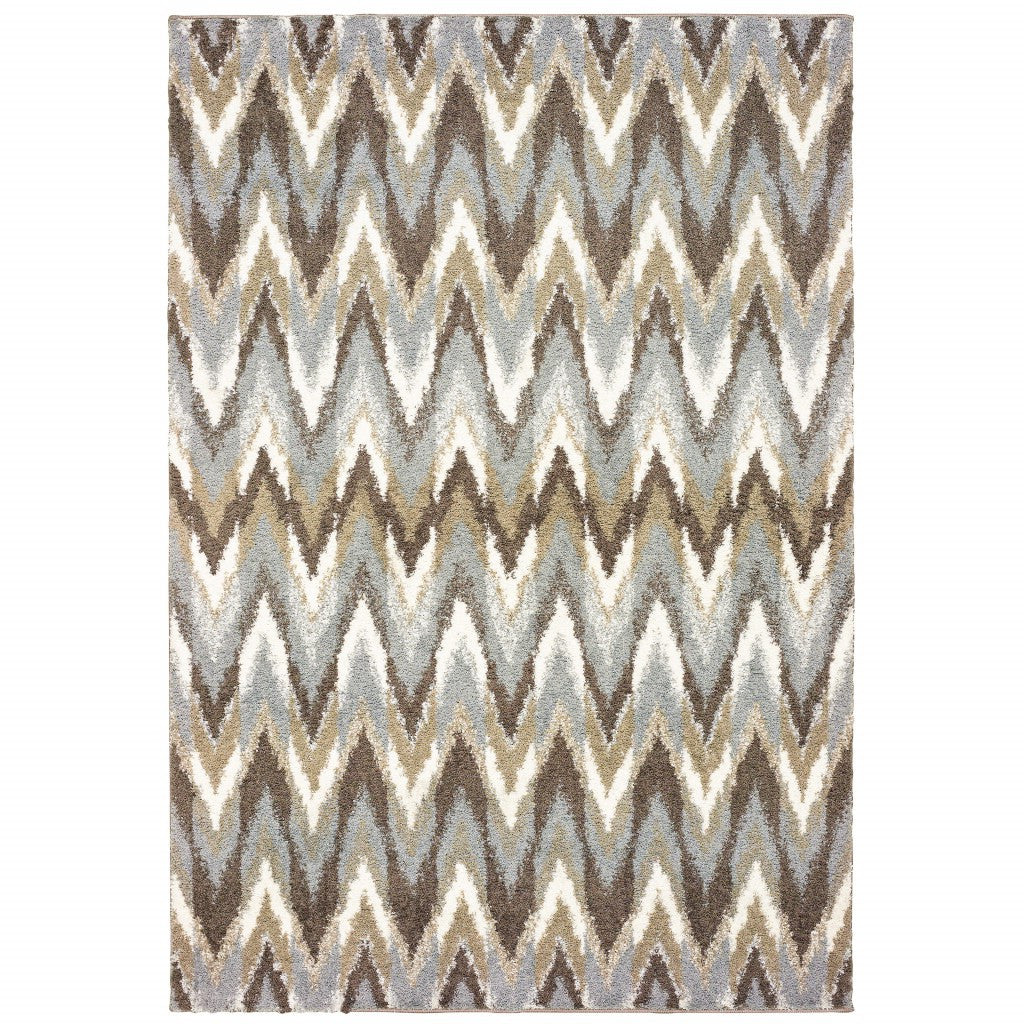 2’X8’ Gray And Taupe Ikat Pattern Runner Rug