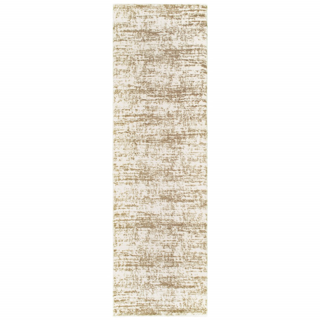 2’X8’ Ivory And Gray Abstract Strokes Runner Rug