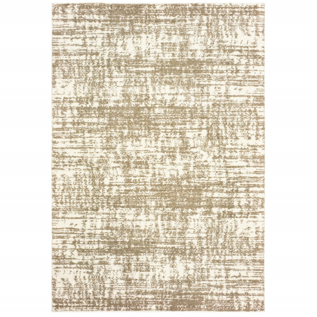 2’X8’ Ivory And Gray Abstract Strokes Runner Rug