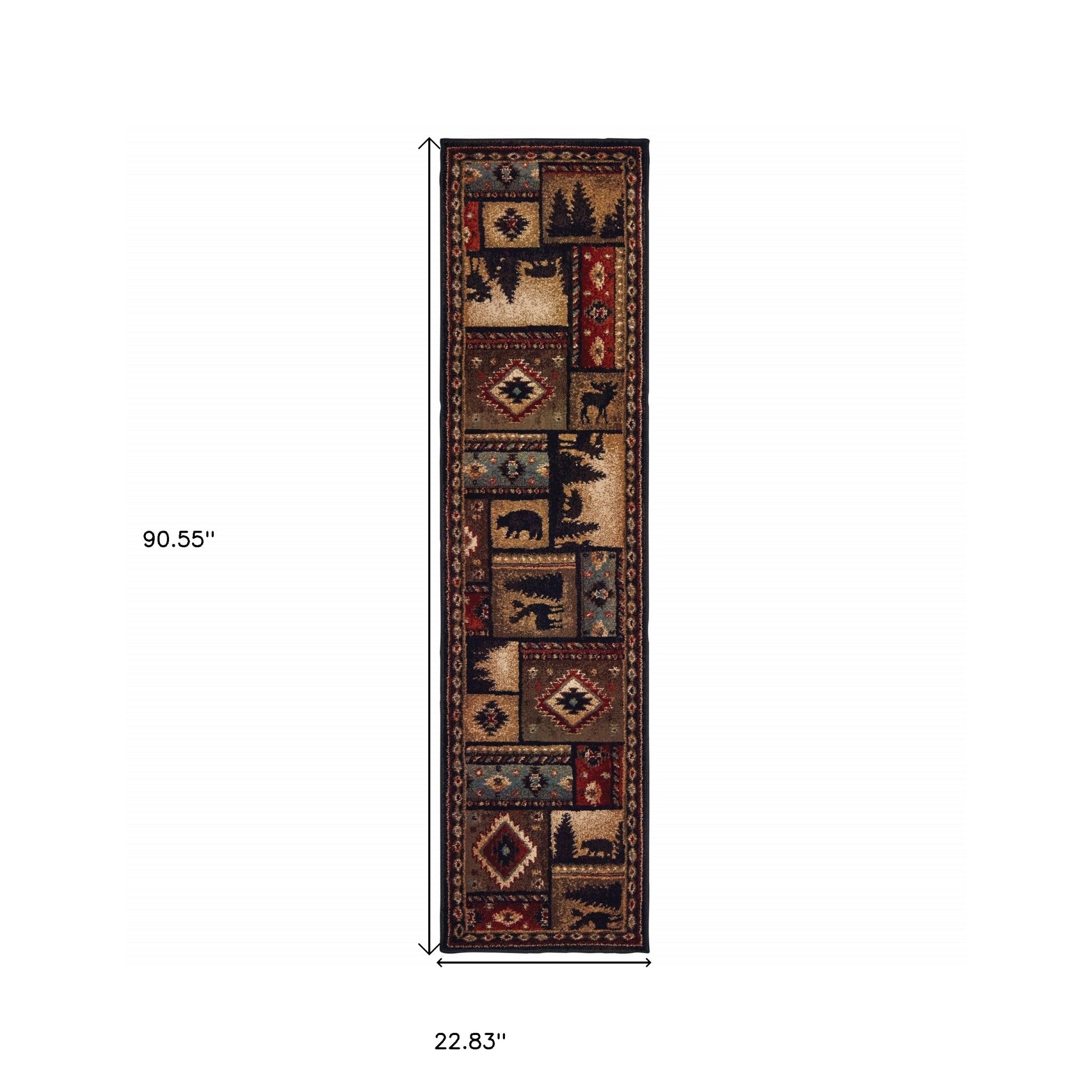 2’X8’ Black And Brown Nature Lodge Runner Rug