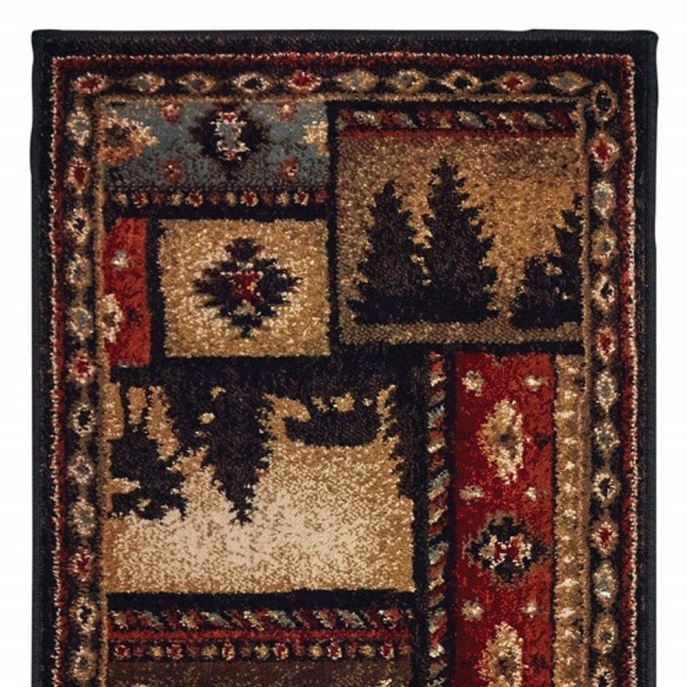 2’X8’ Black And Brown Nature Lodge Runner Rug