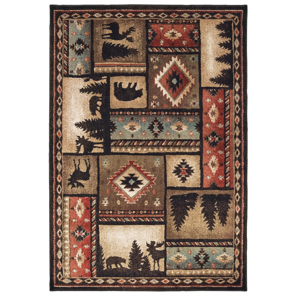 2’X8’ Black And Brown Nature Lodge Runner Rug