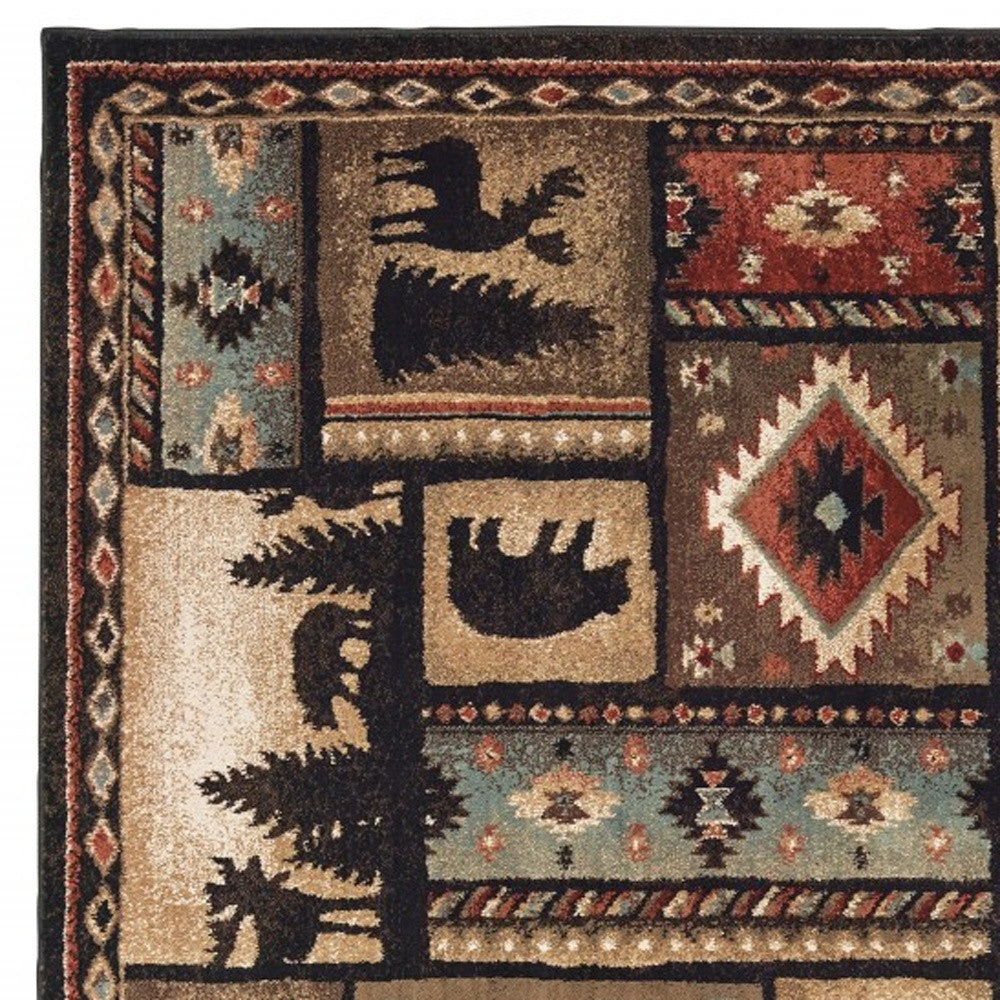 2’X8’ Black And Brown Nature Lodge Runner Rug