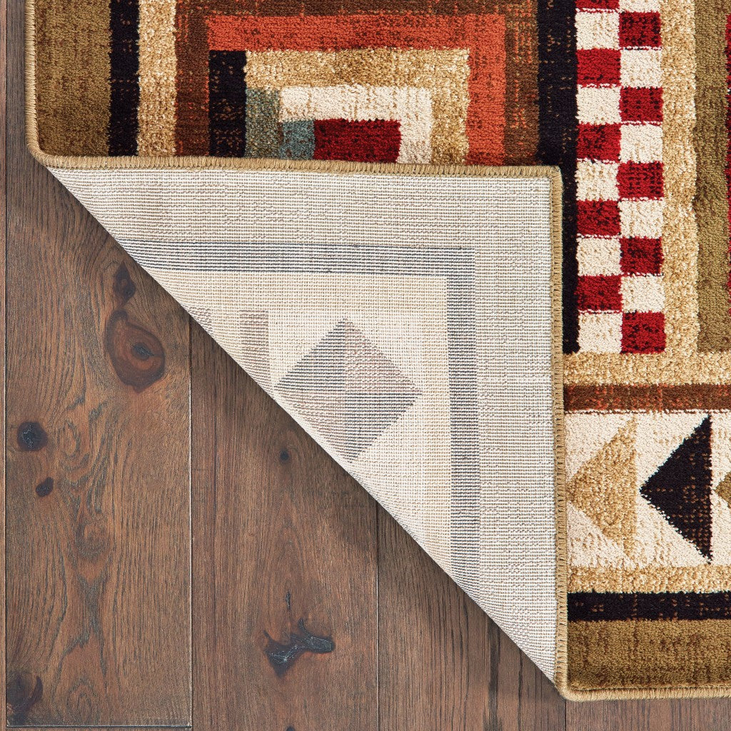 2’X8’ Brown And Red Ikat Patchwork Runner Rug