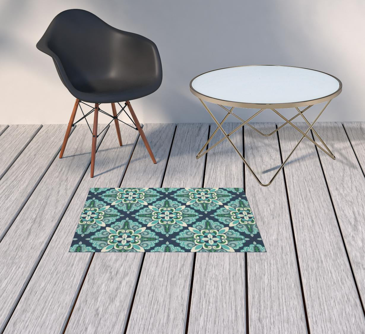 4' x 6' Blue and Green Indoor Outdoor Area Rug