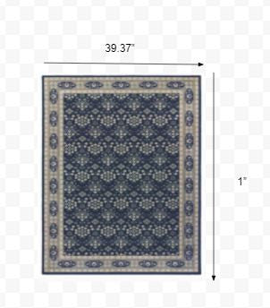 2’X8’ Navy And Gray Floral Ditsy Runner Rug