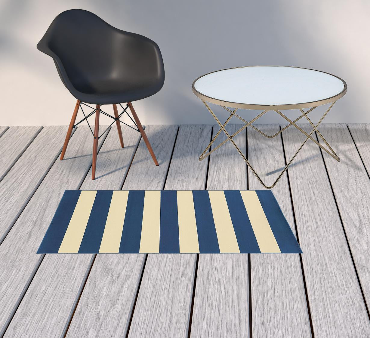 4' x 6' Blue and Ivory Indoor Outdoor Area Rug