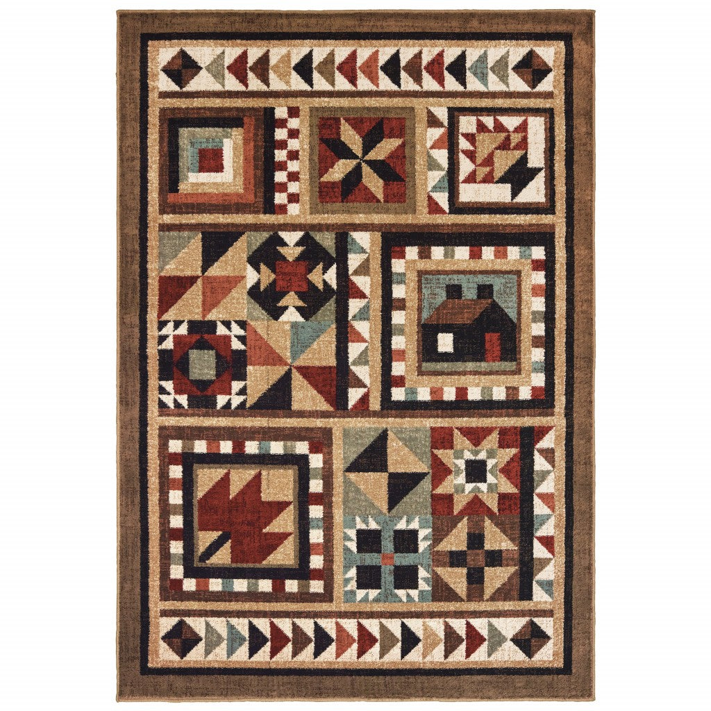 2’X8’ Brown And Red Ikat Patchwork Runner Rug