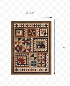 2’X8’ Brown And Red Ikat Patchwork Runner Rug