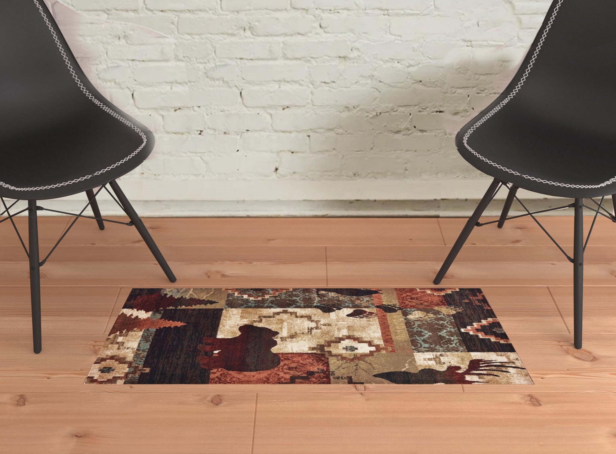 2’X8’ Rustic Brown Animal Lodge Runner Rug