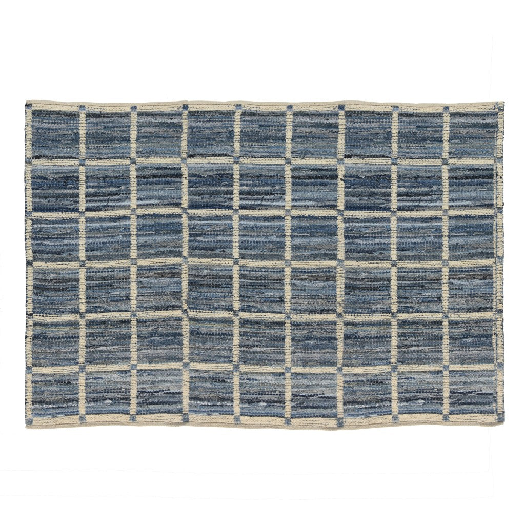 5' X 8' Blue And Gray Dhurrie Area Rug