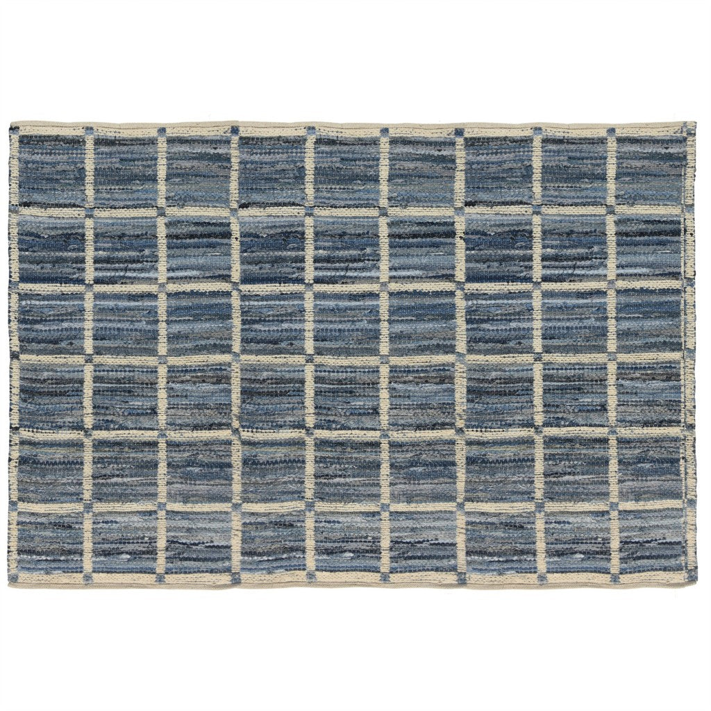 5' X 8' Blue And Gray Dhurrie Area Rug