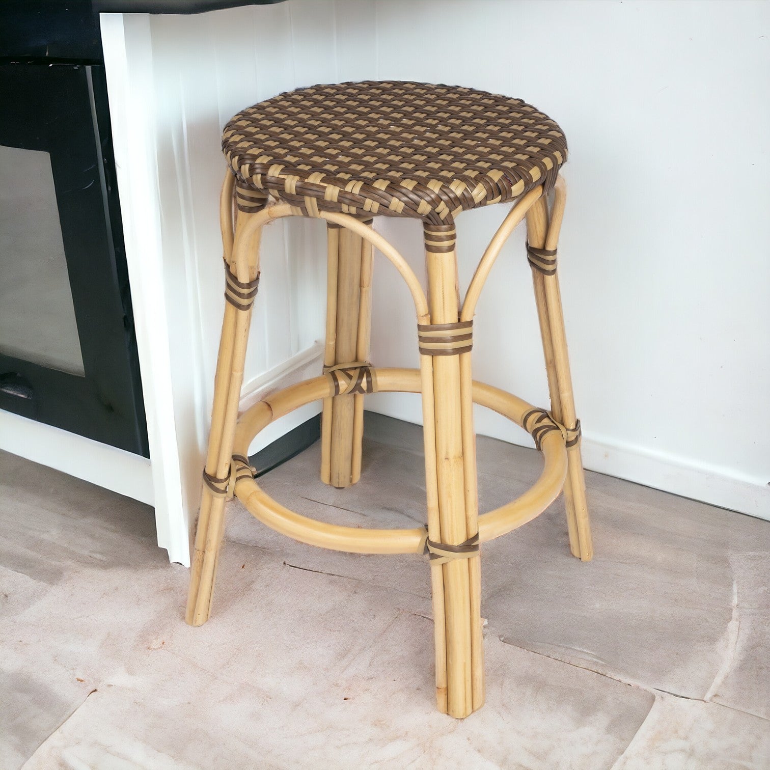 24" Brown Rattan Backless Bar Chair