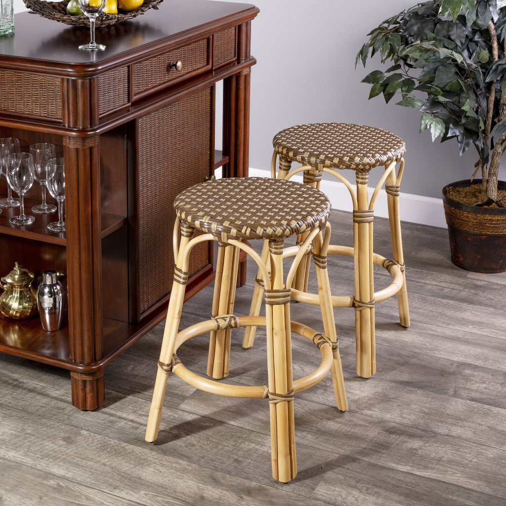 24" Brown Rattan Backless Bar Chair