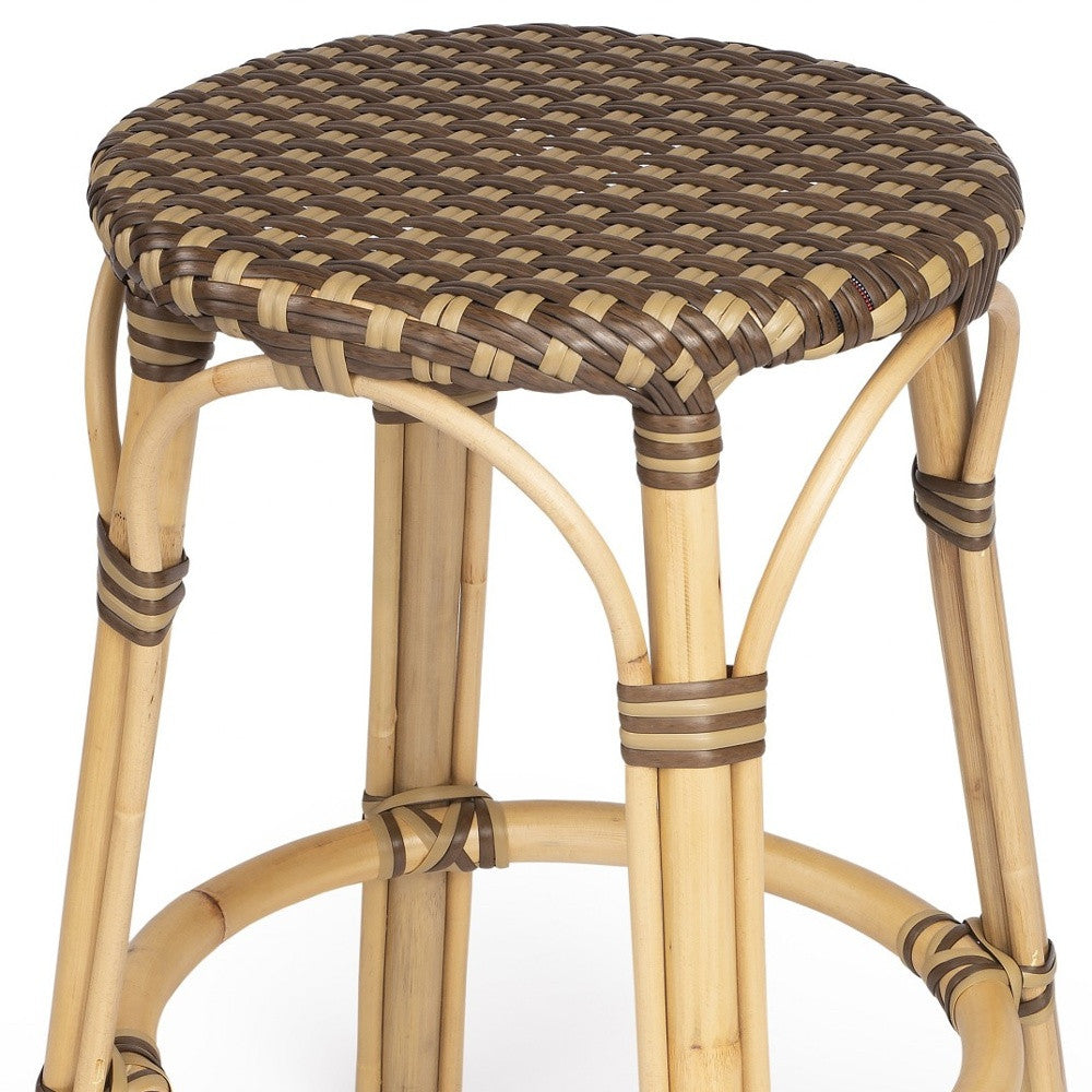 24" Brown Rattan Backless Bar Chair