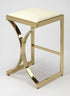 24" Off White And Gold Faux Leather And Iron Backless Counter Height Bar Chair