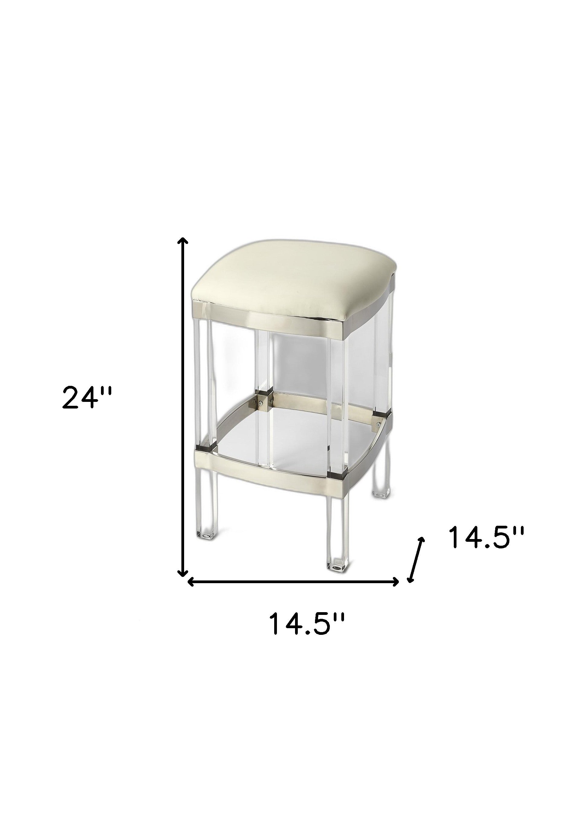 24" White And Clear Acrylic Backless Counter Height Bar Chair