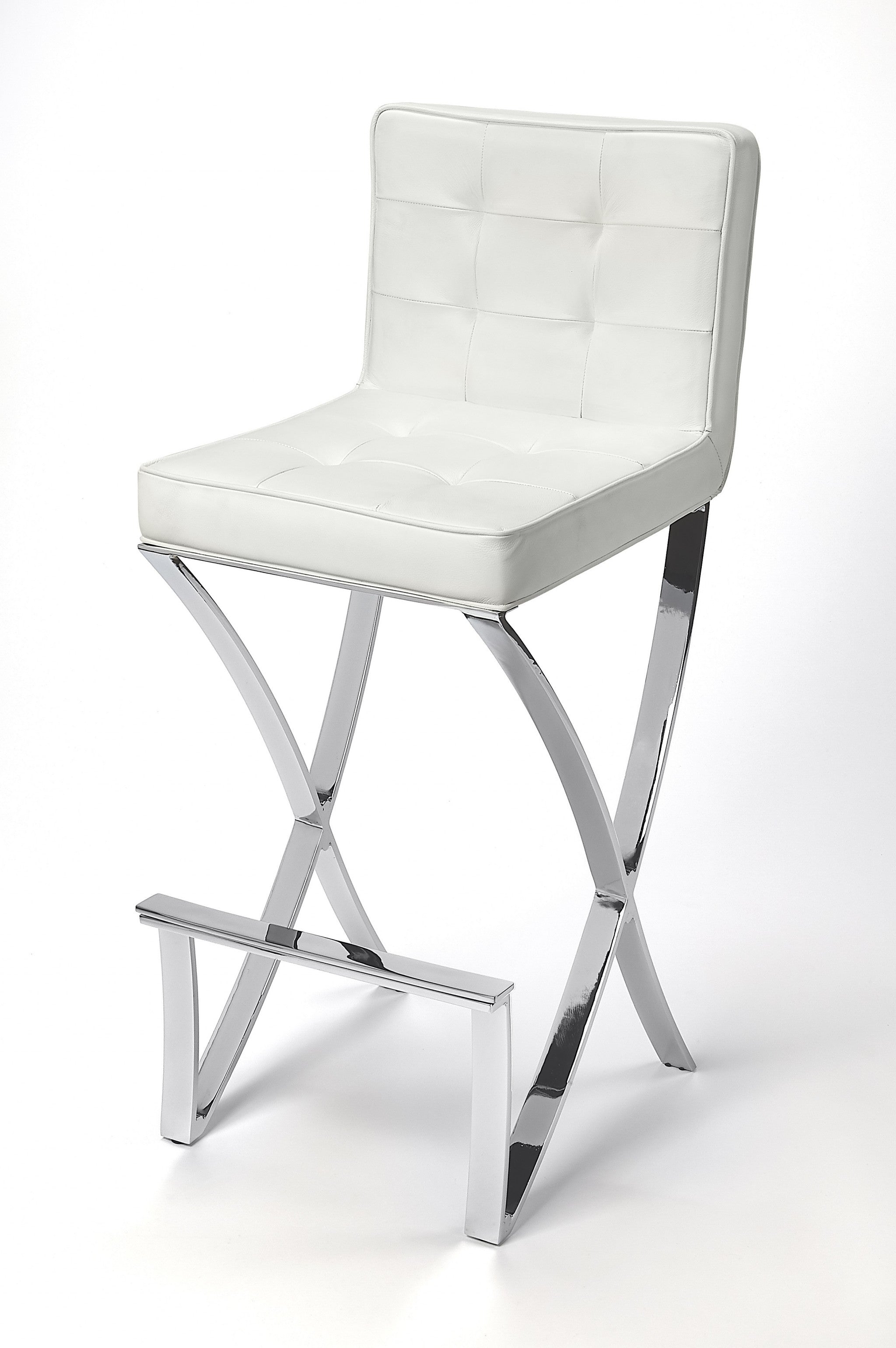 29" Off-white And Silver Iron Bar Chair