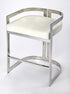 28" White And Silver Stainless Steel Low back Counter Height Bar Chair