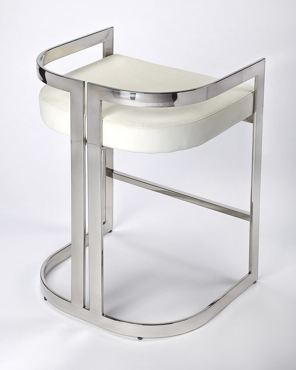 28" White And Silver Stainless Steel Low back Counter Height Bar Chair