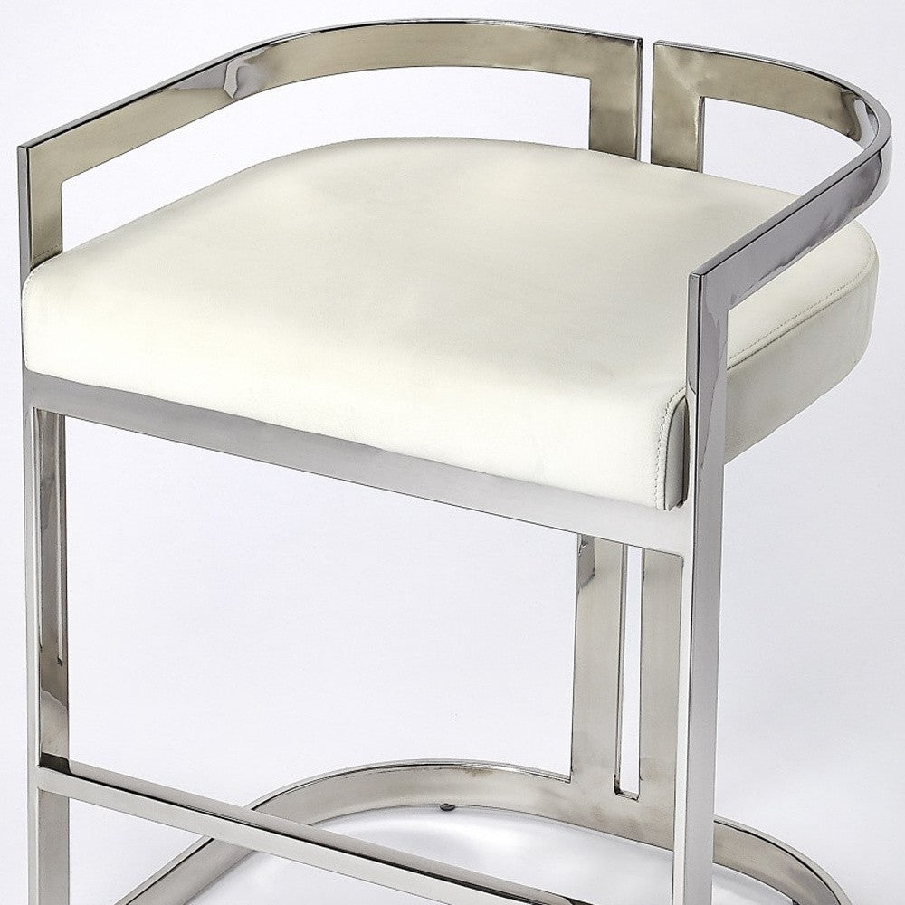 28" White And Silver Stainless Steel Low back Counter Height Bar Chair