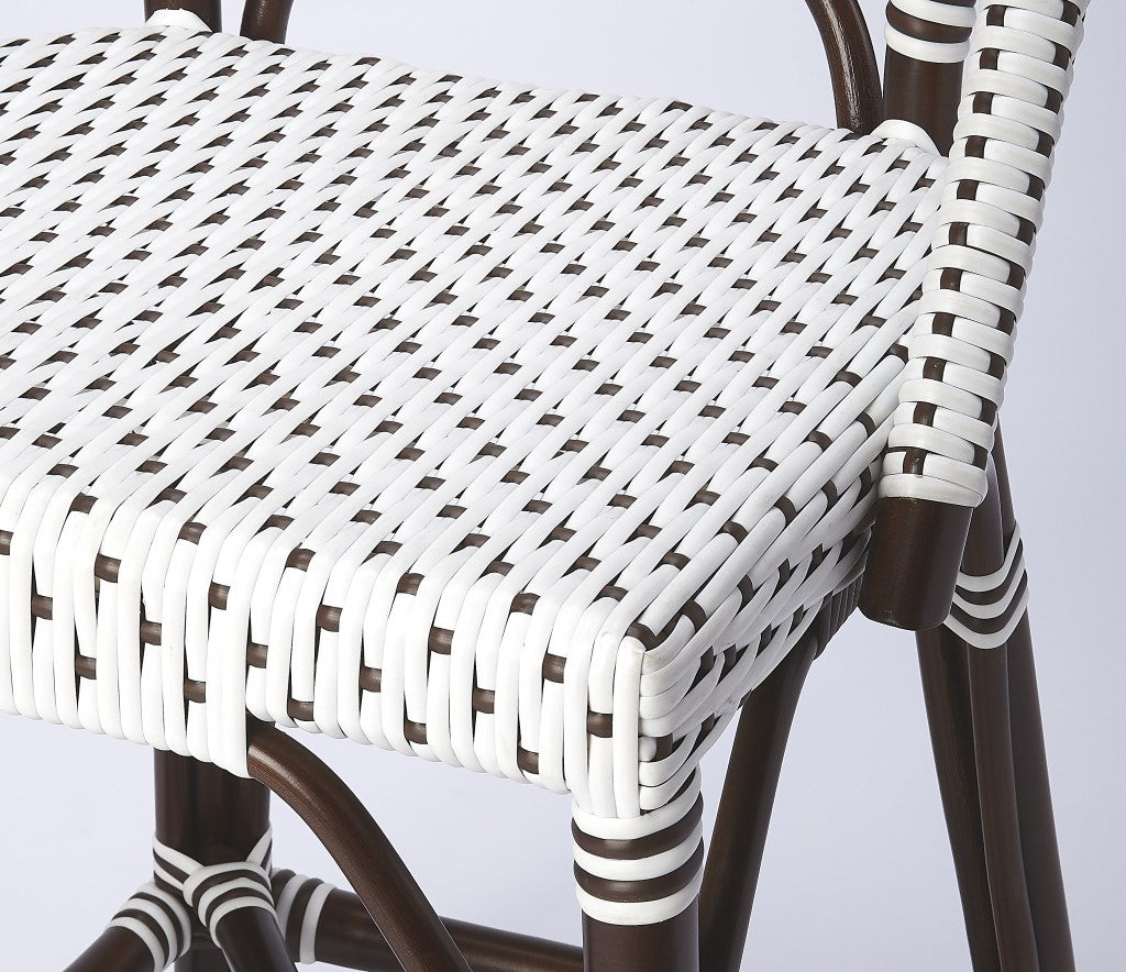 28" White And Dark Brown Rattan Bar Chair