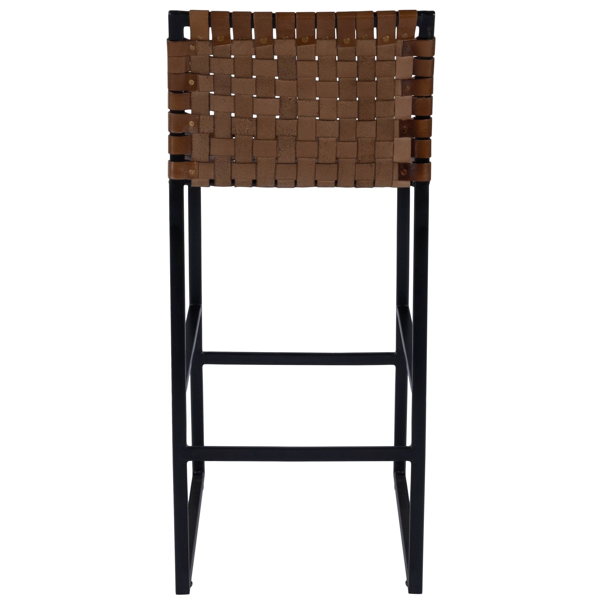 28" Brown And Black Leather And Steel Bar Chair