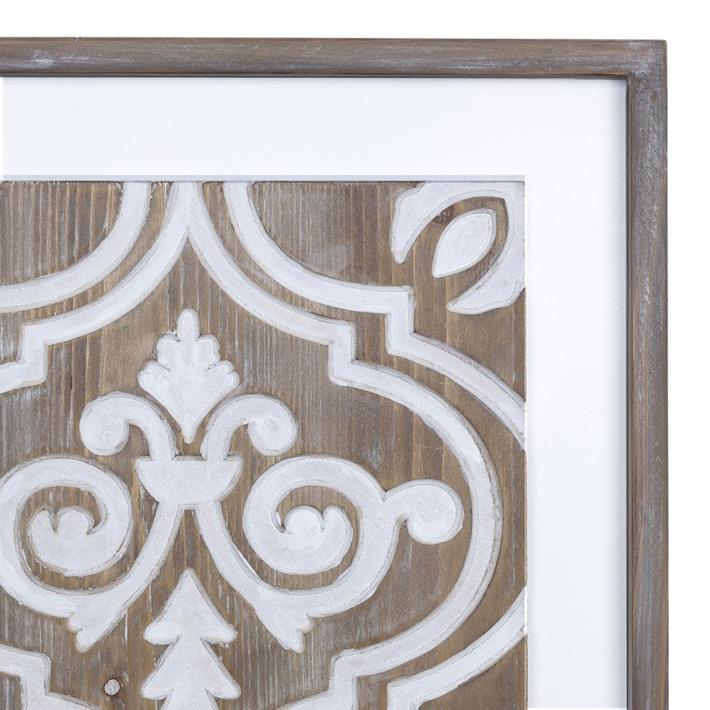 Wooden Gray And Beige Ethnic Tile Wall Plaque