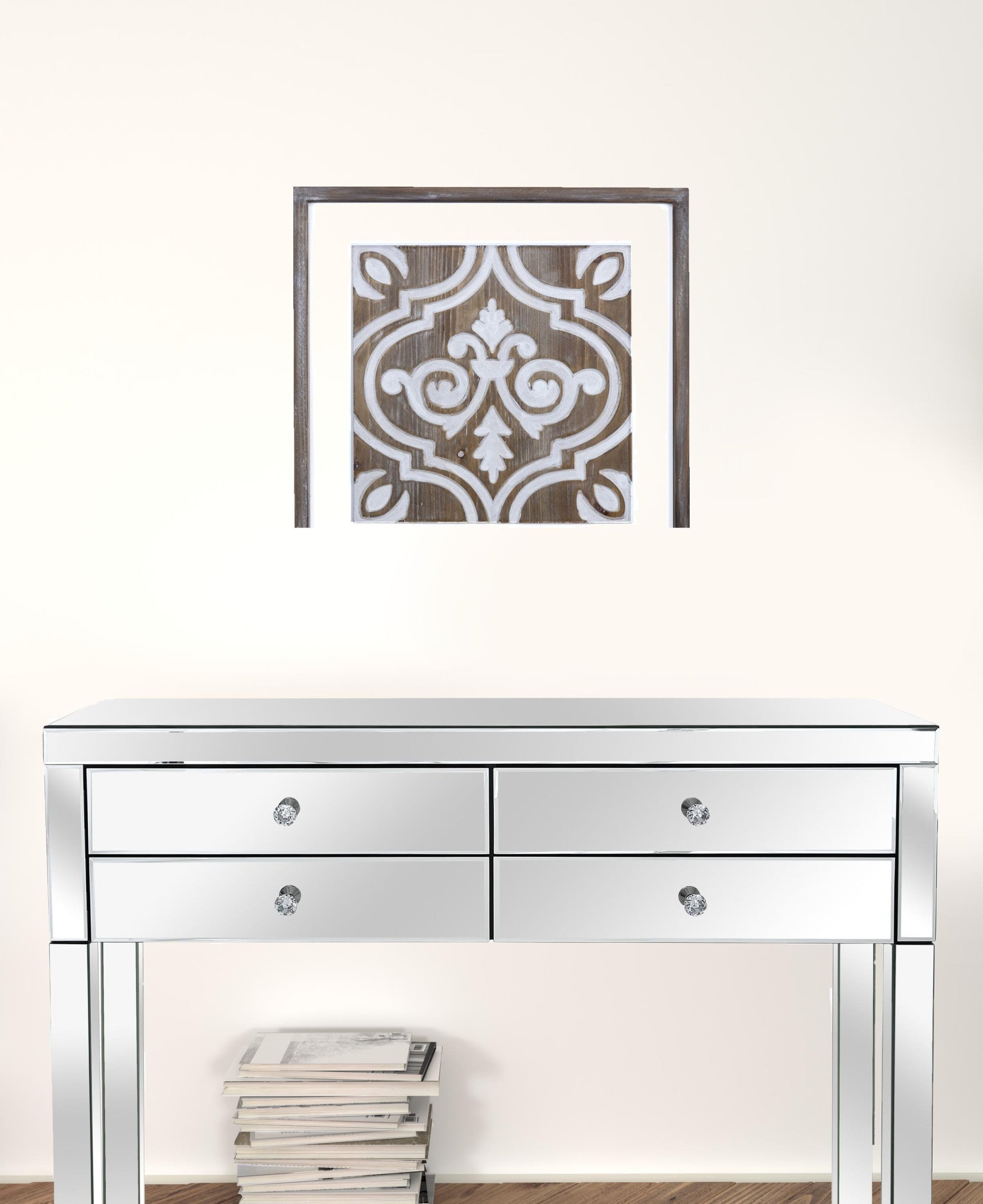 Wooden Gray And Beige Ethnic Tile Wall Plaque