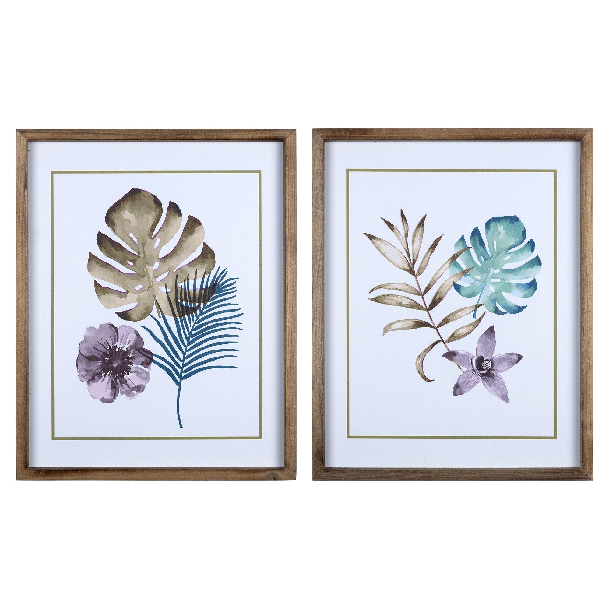 Set Of Two Wooden Multicolor Leaf Wall Art