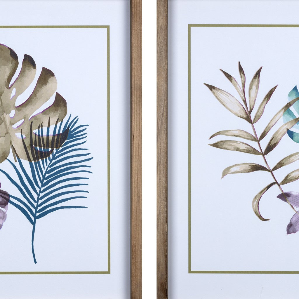 Set Of Two Wooden Multicolor Leaf Wall Art