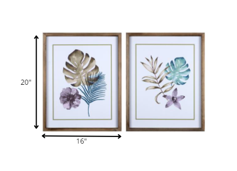 Set Of Two Wooden Multicolor Leaf Wall Art