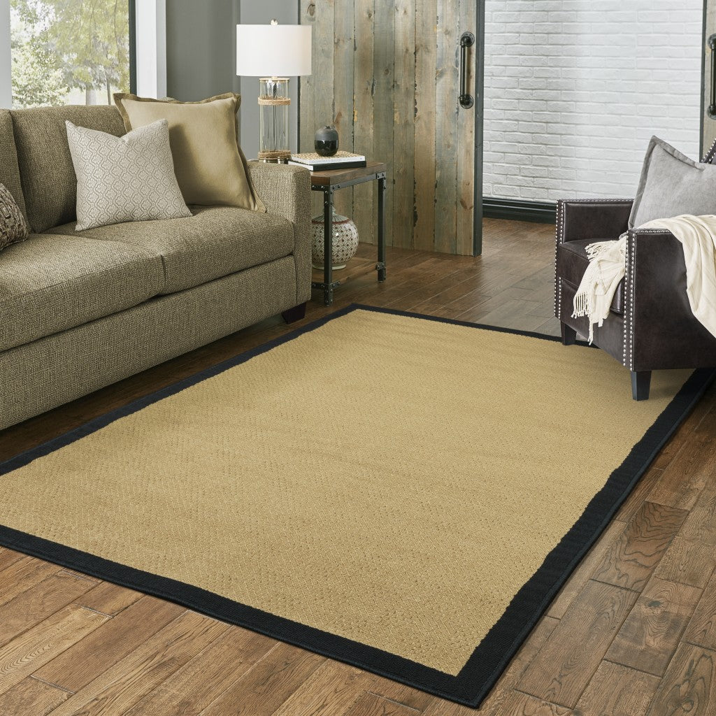 4' x 6' Beige and Black Indoor Outdoor Area Rug