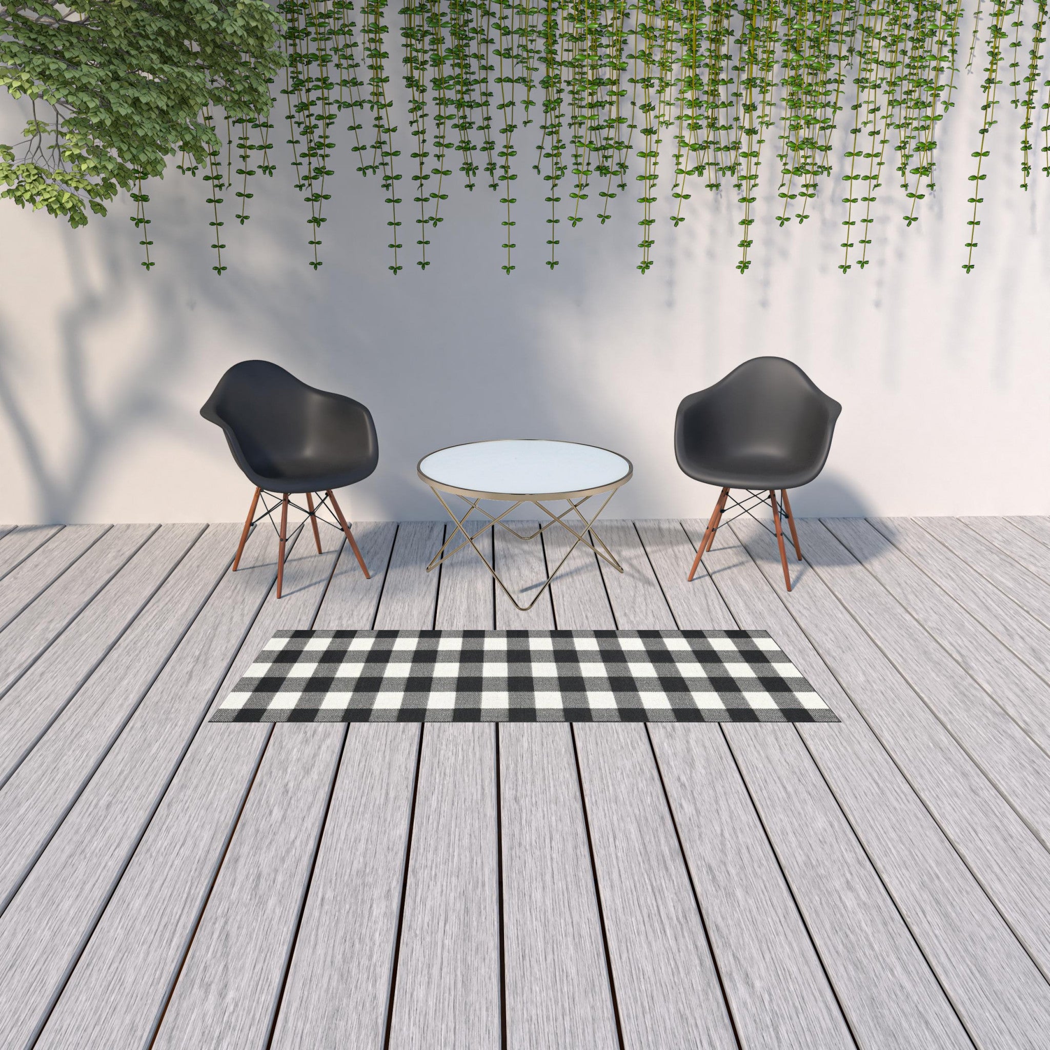 4' x 6' Black and Ivory Indoor Outdoor Area Rug