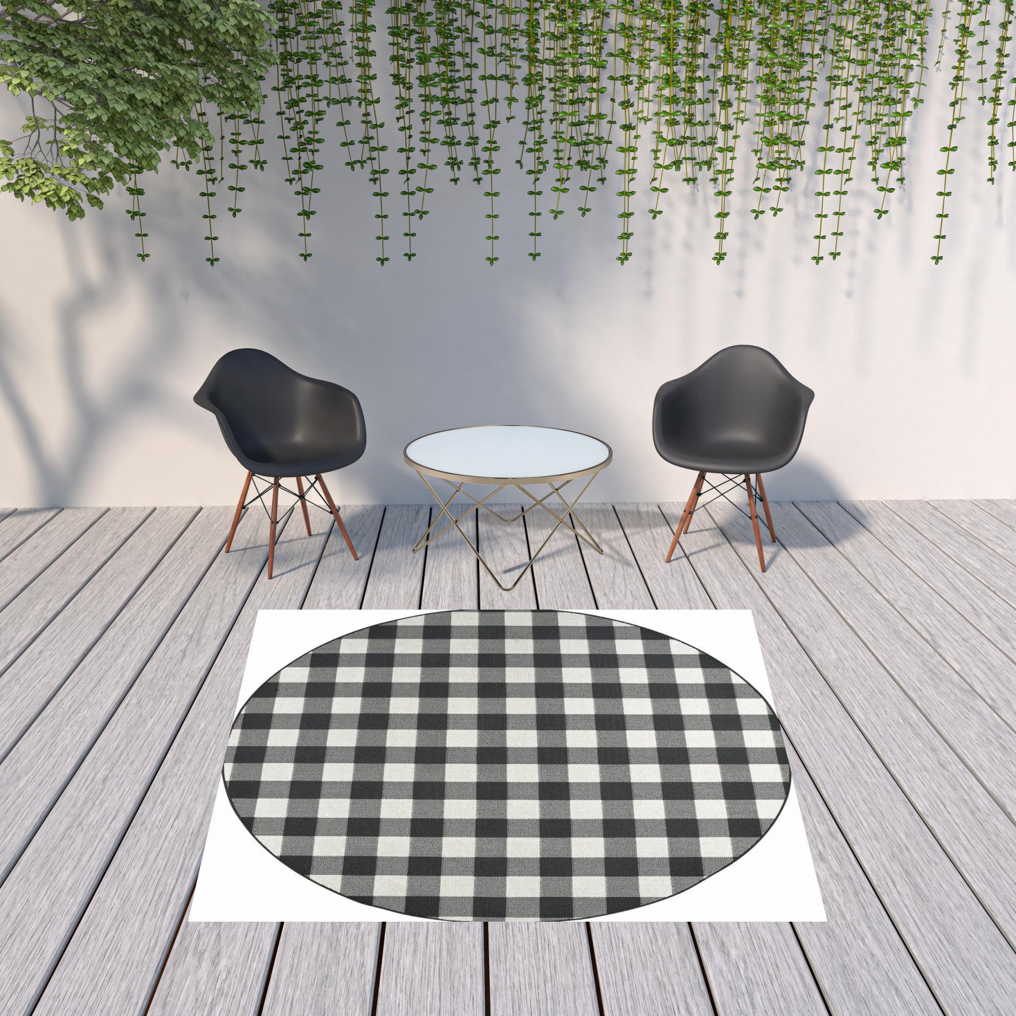 4' x 6' Black and Ivory Indoor Outdoor Area Rug