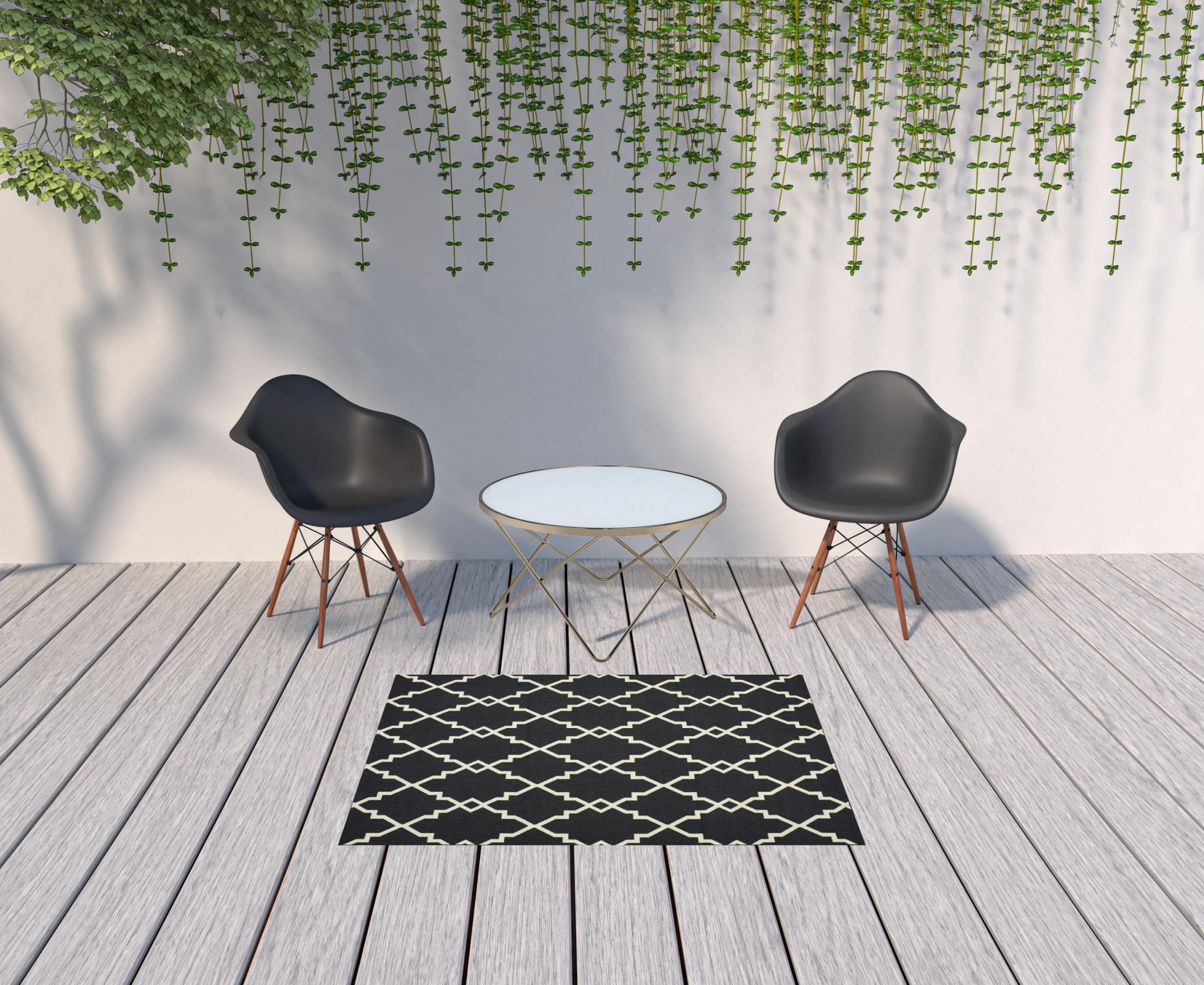 8' x 11' Black and Ivory Indoor Outdoor Area Rug