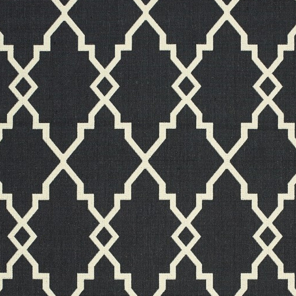 8' x 11' Black and Ivory Indoor Outdoor Area Rug