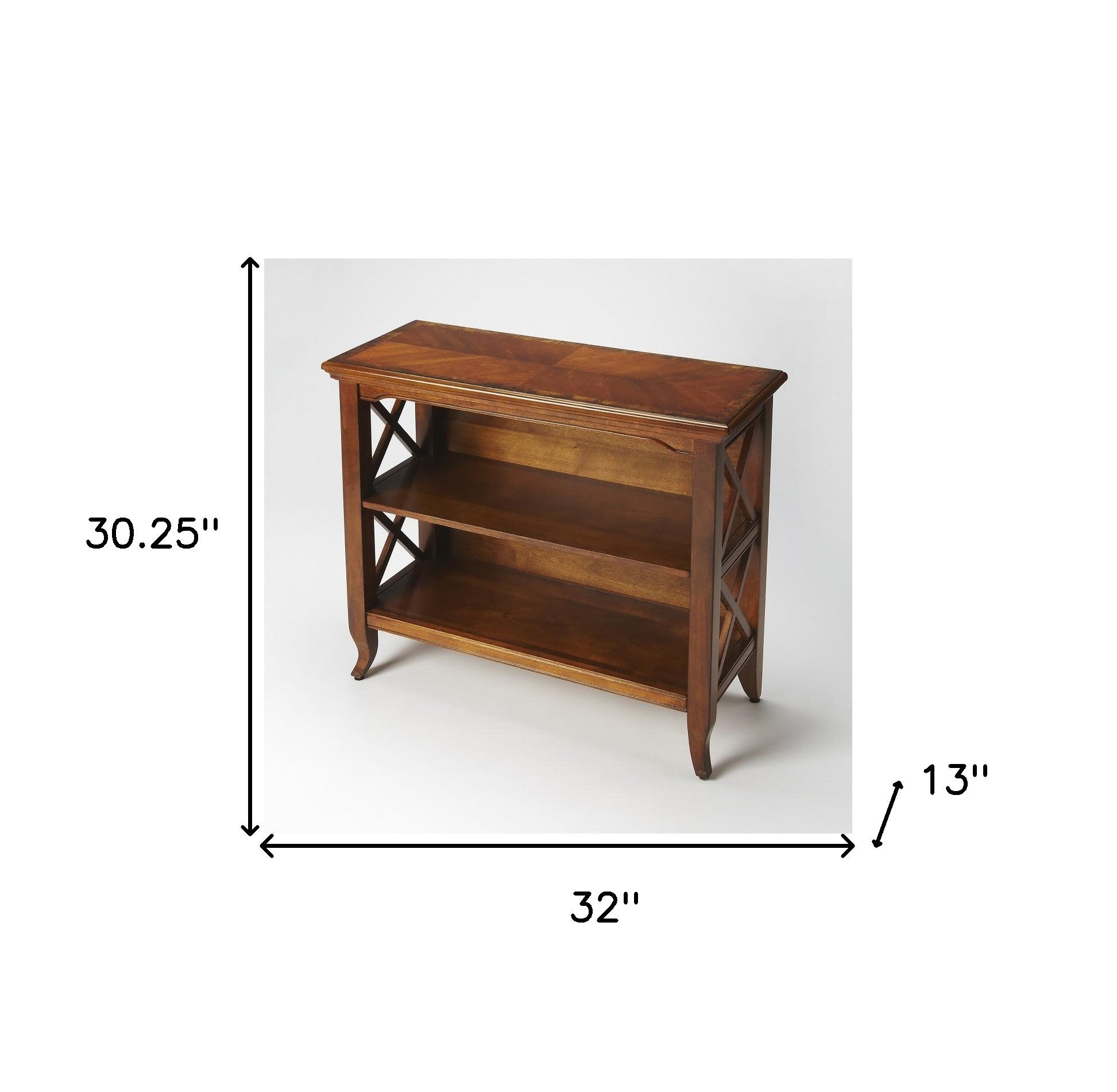 30" Brown Wood Two Tier Bookcase