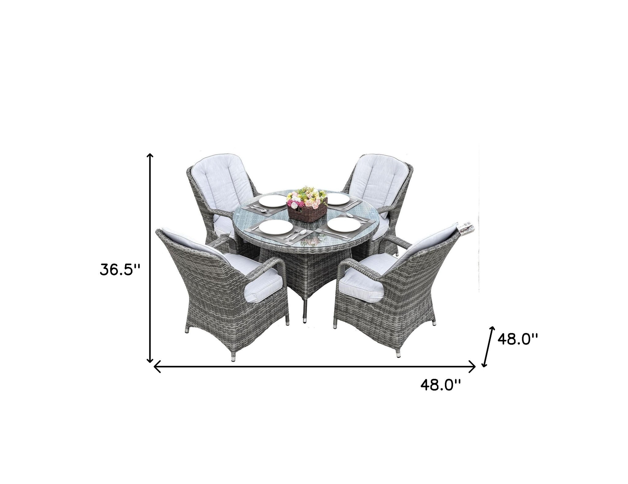 Five Piece Gray Round Glass Dining Set