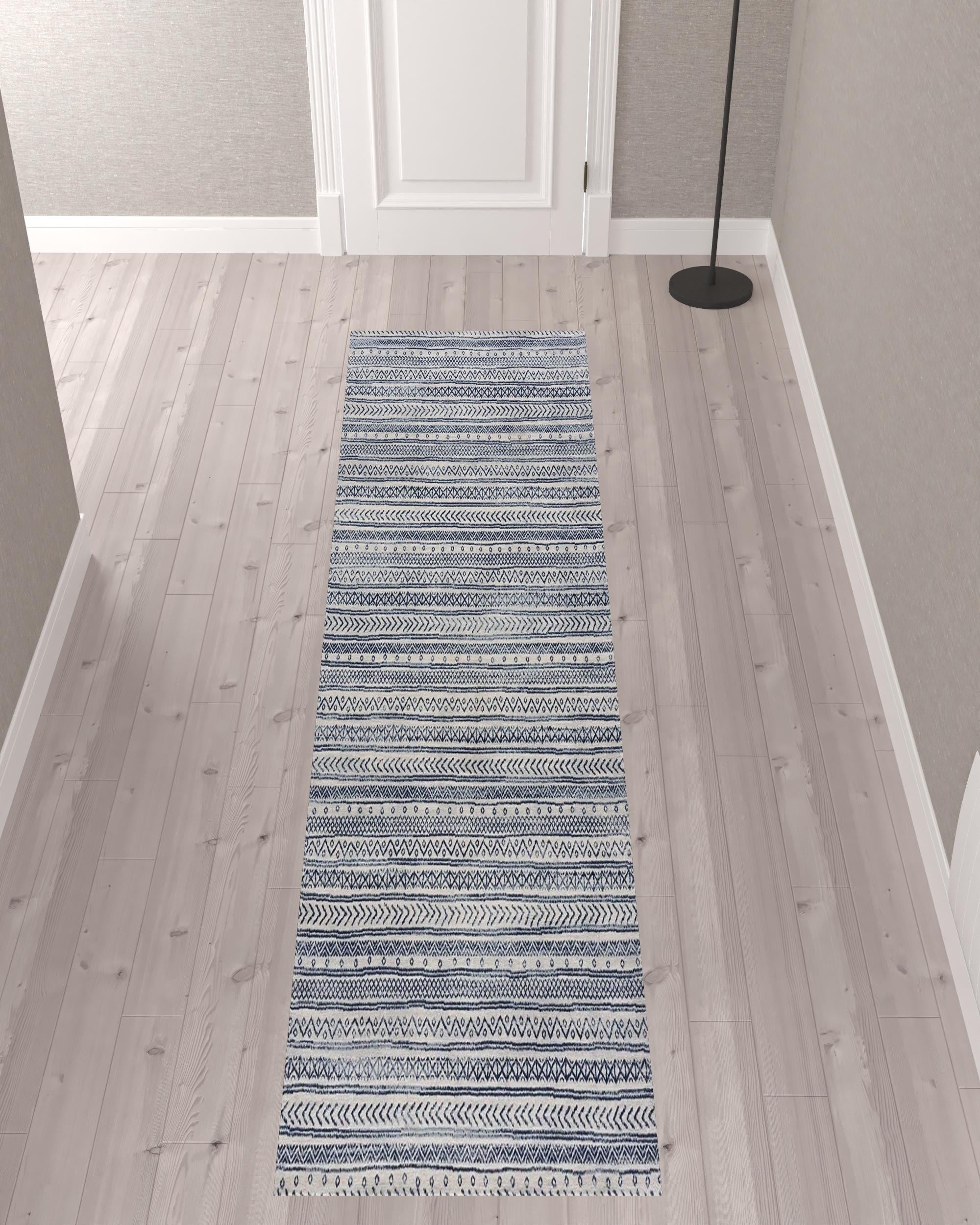 5’ X 8’ Navy Blue Decorative Stripes Area Rug