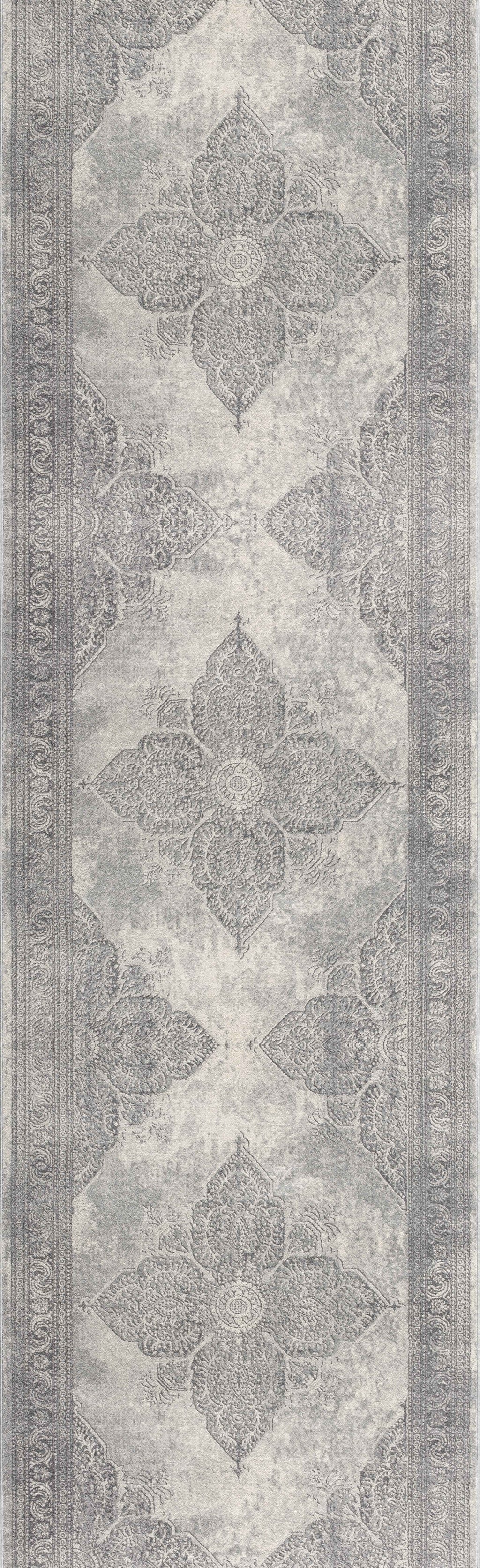 2’ X 10’ Gray Distressed Medallion Runner Rug