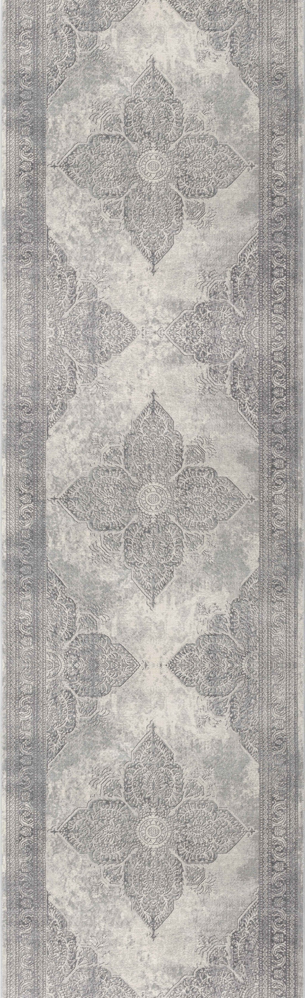 2’ X 10’ Gray Distressed Medallion Runner Rug