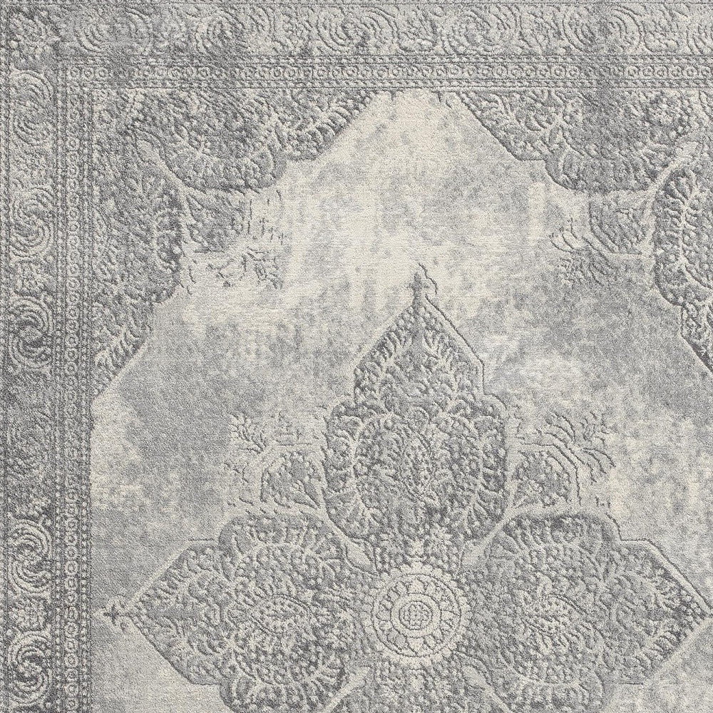 2’ X 10’ Gray Distressed Medallion Runner Rug