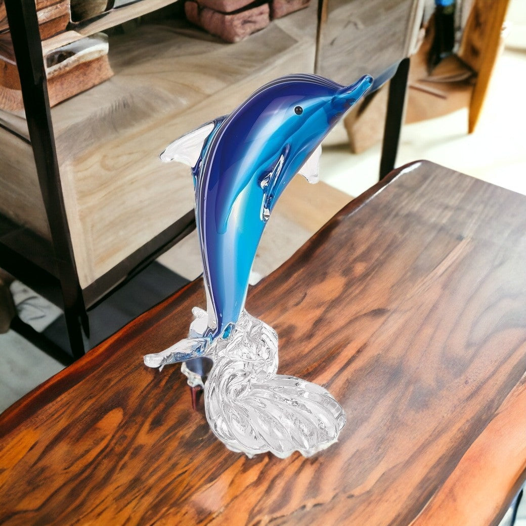 10" Blue Murano Glass Dolphin No Words Text No Food Beverage No Fantasy SciFi No Structures Buildings No Spiritual Religious Figurine Tabletop Sculpture