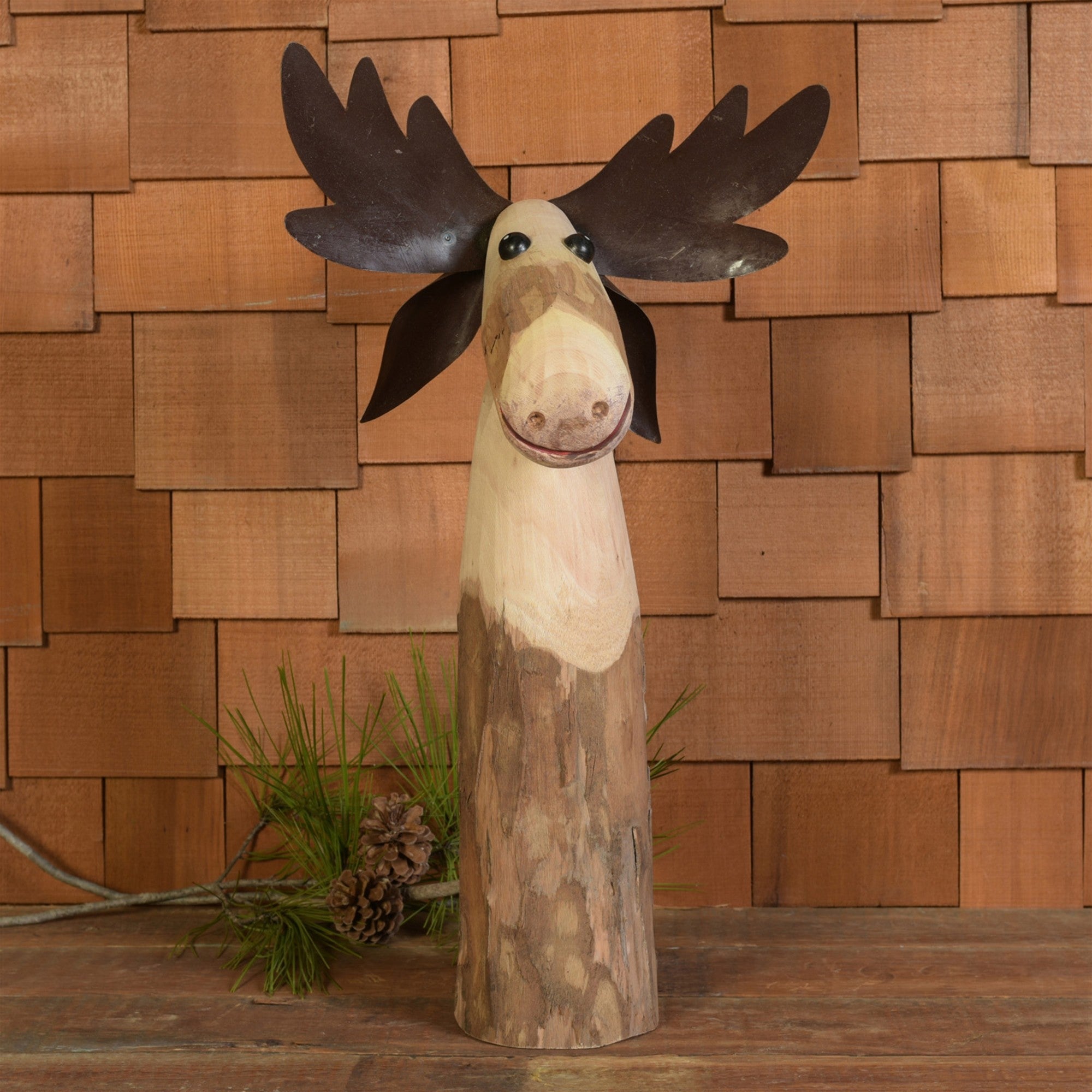 Jumbo Wood And Metal Moose Sculpture