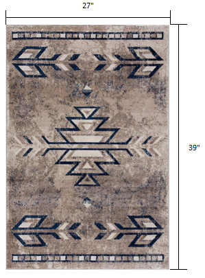 2’ X 3’ Beige And Blue Boho Chic Scatter Rug